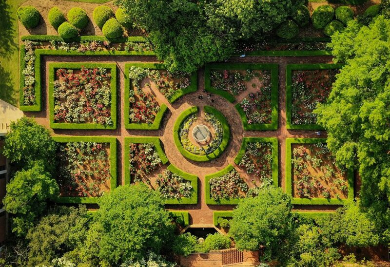 The Furman rose garden from an aerial view