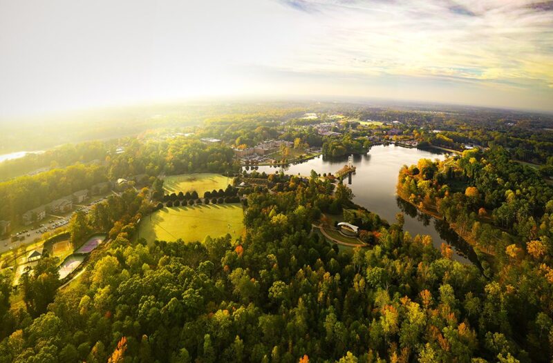 An aerial view of Furman's campus