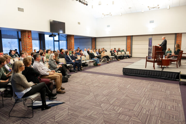 Attendees of Furman event with Sarah Gustafson and Olivier Zunz