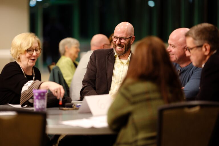 Audience members participate in small group discussions at viewpoint diversity event on American patriotism