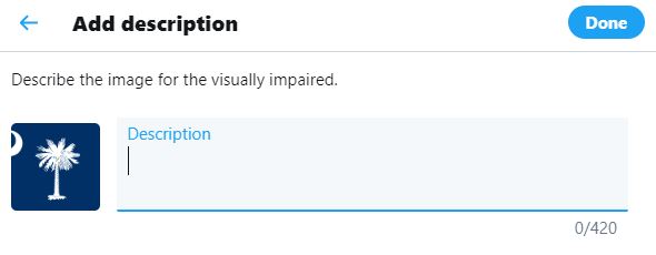 A screenshot of the option to add alt text to images on Twitter.