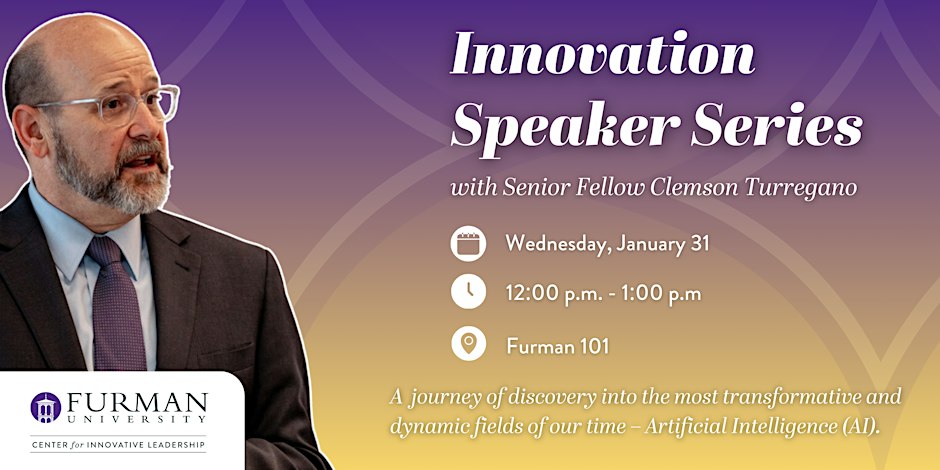 a banner highlighting the details of the event, including a headshot of the speaker