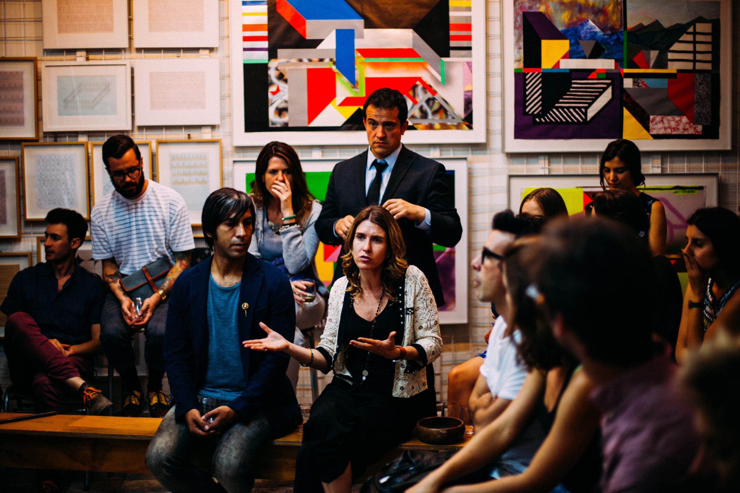 A group of students having a classroom discussion.