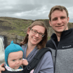 Sibley with his wife, Em, and their daughter, Nora, in 2022 at Palouse Falls, Washington