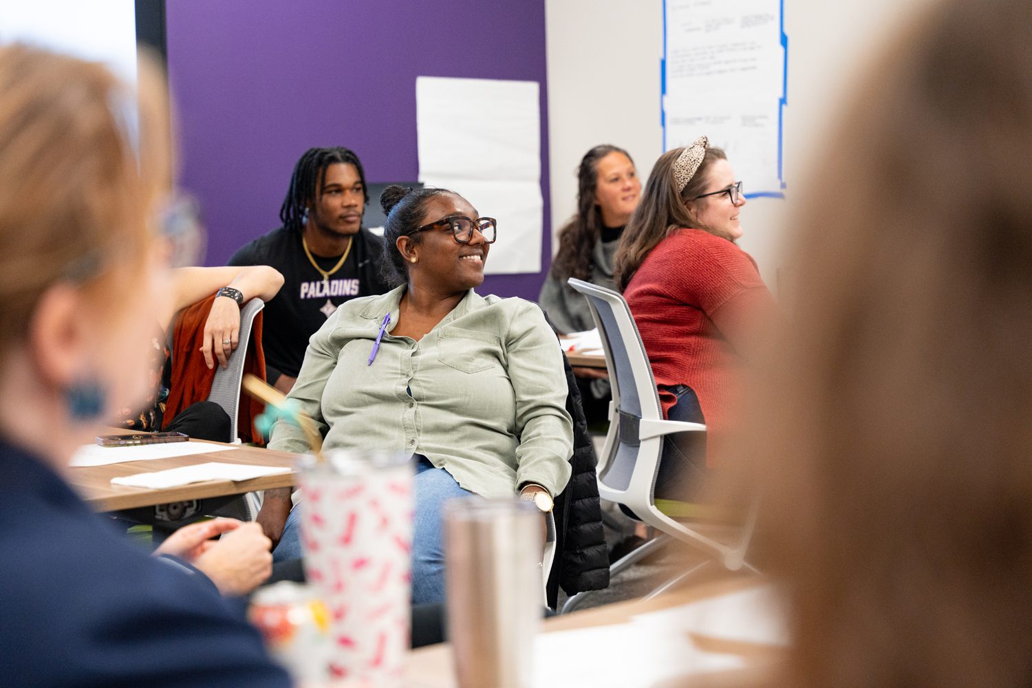 Furman's Master of Science in Innovation and Leadership students have their monthly Friday in the Field at the Furman Innovation Lab at Crescent One on Friday, November 1st, 2024.  Photo by Owen Withycombe, Furman University.