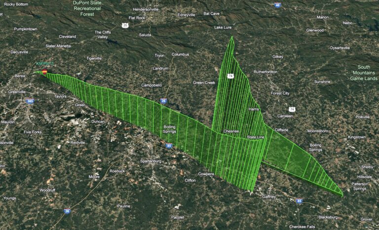 A GPS terrain map image with the balloon's path and altitude. 