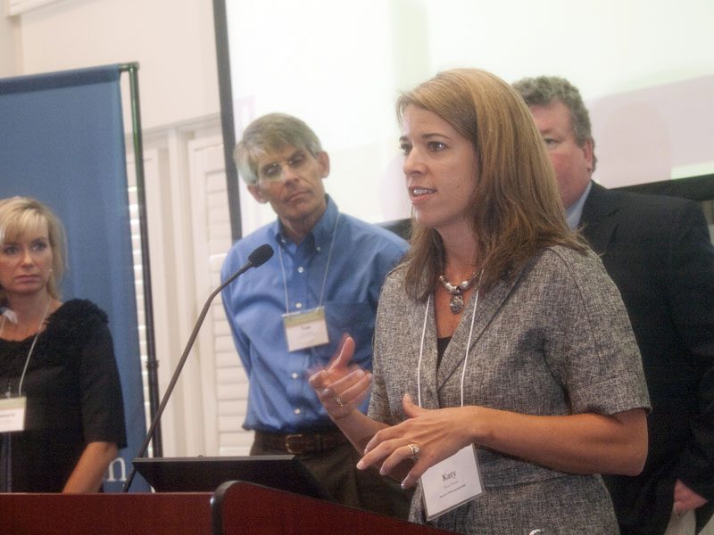 The Gladiators: Katy Smith speaking; (l-r) Annmarie Higgins, Tom Praktish and Ken Tuck