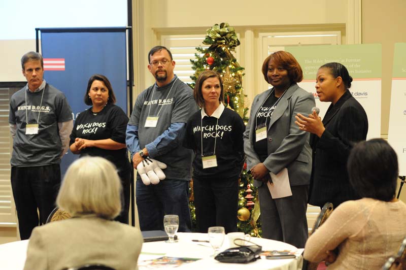 Watch D.O.G.S.: (l-r) George Kennedy, Ashley Cuttino, Kelly Smith, Barbara Fountain, Iris Wright-Johnson and Dr. Megan Mitchell-Hoefer, Principal from Summit Drive Elementary (speaking)