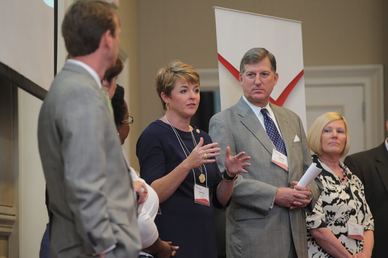 Caroline Van Hook, Team Marvel, answers a question from the group.