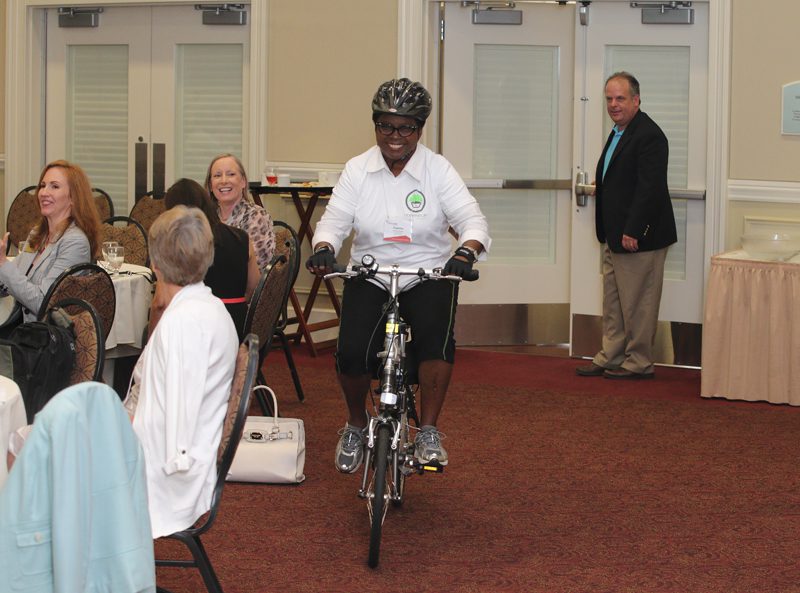 Yvonne Reeder, The Bike Hubbers, makes a memorable entrance.