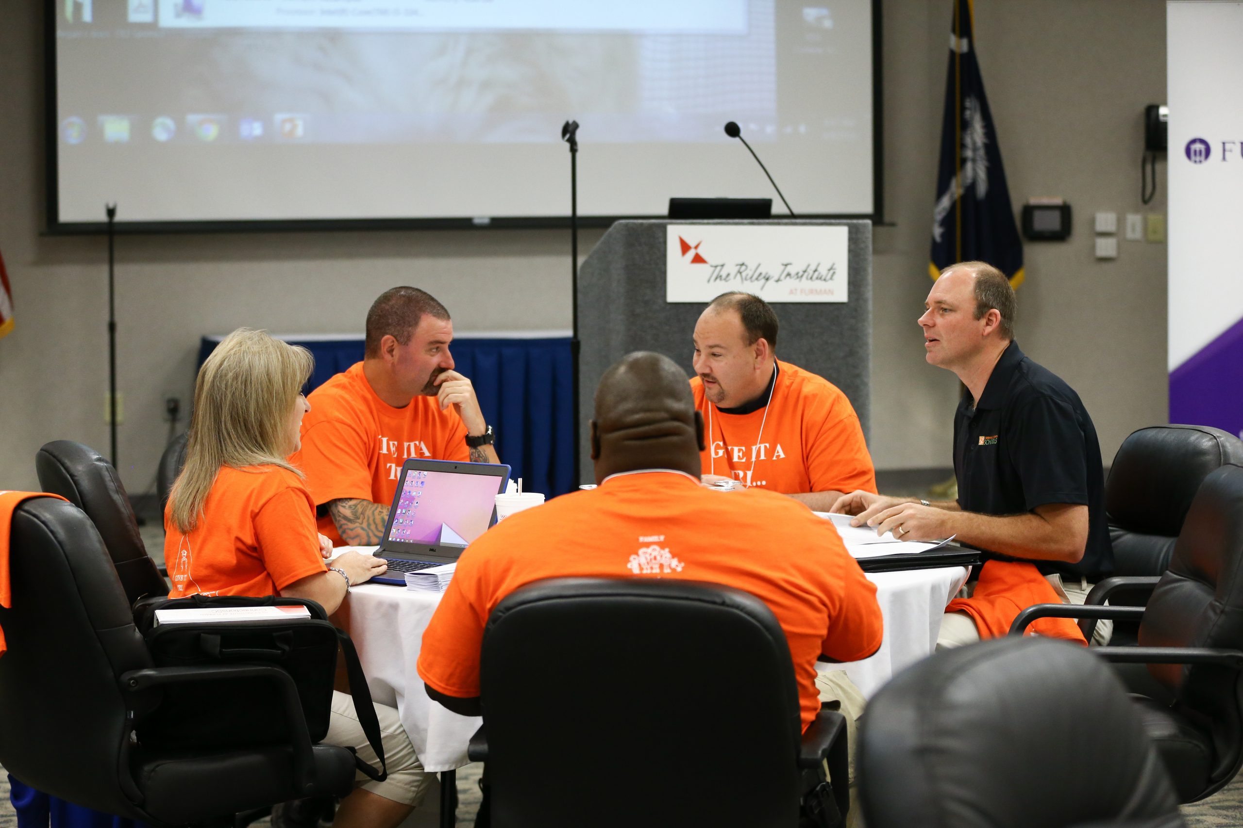 (l-r) Kelli Farmer, Tony Koutsos, Benjamin Ford, Chris Kilian and Timmie Williams, Greenville: Give It A Tri