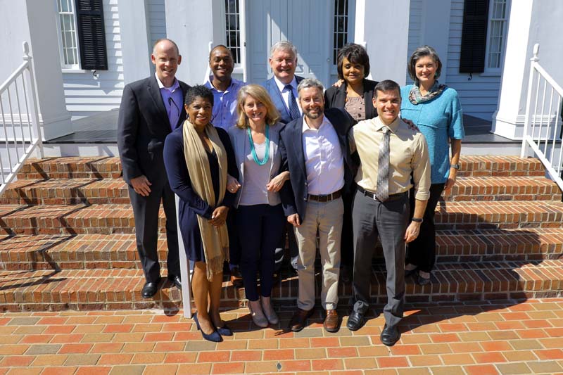 Freshmen to Finish team members Row 1 (l-r): Cynthia King, Samantha Wallace, Nathan Stock and Chris Giacomaro; Row 2 (l-r): Dennis Dunn, Luis Caicedo, Bill Schmidt, Ivory Mathews and Susan Riordan