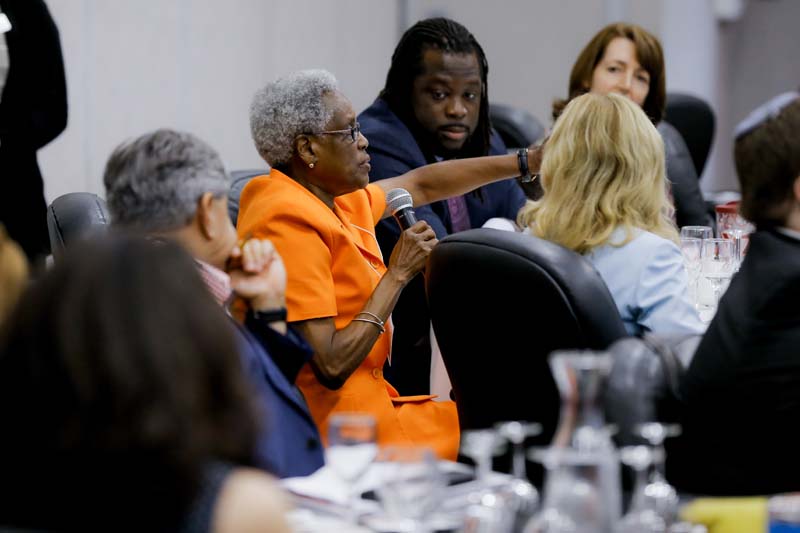 Mildred Douglas asking a question