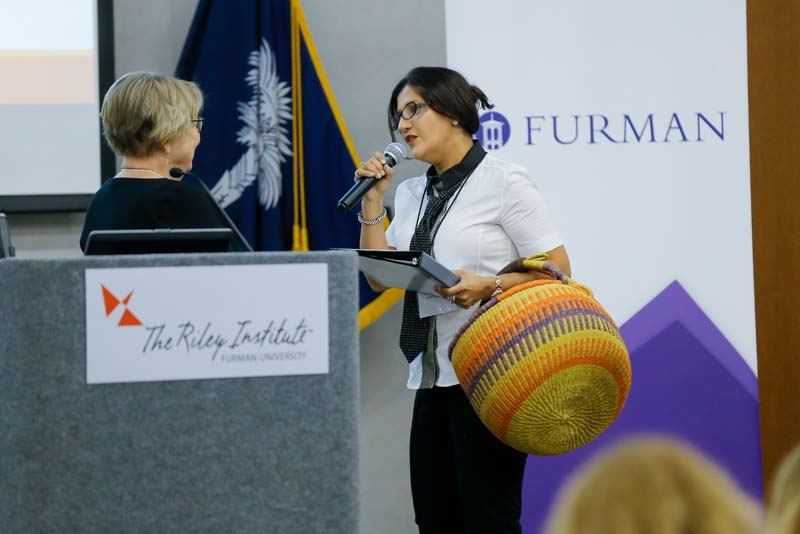 Bhavna Maker Vasudeva speaking with Lynn Teague, Diversity Detectives
