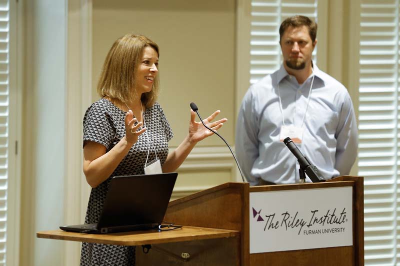 Katy Pugh Smith speaking and John Lattimore, SAFER