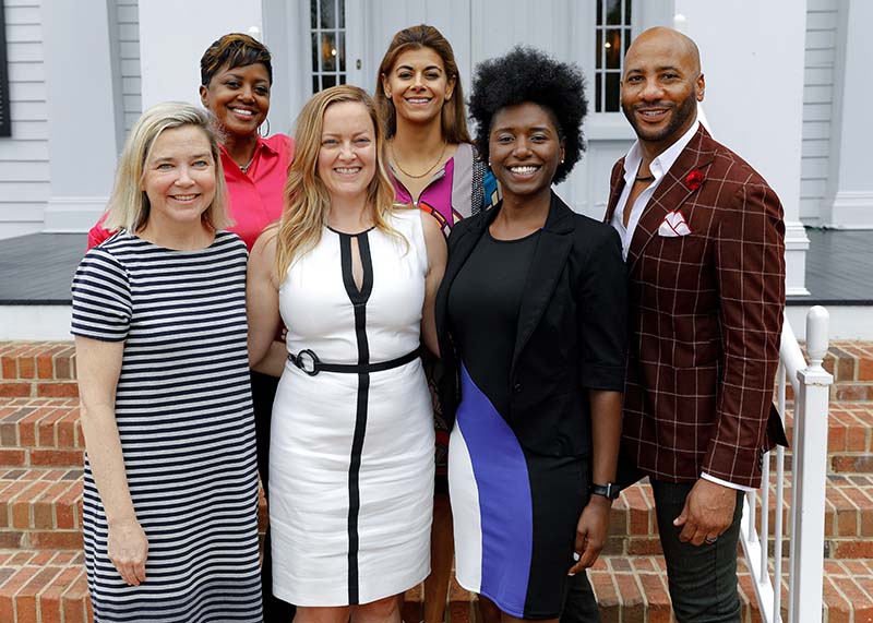 Book Bags of Love team members: Row 1 (l-r): Liz Smith, Meghan Barp, Tiffane Thompson, Kenneth Dean; Row 2 (l-r): Yukichi Hagins, Megha Lal; not pictured: Baker Hatcher