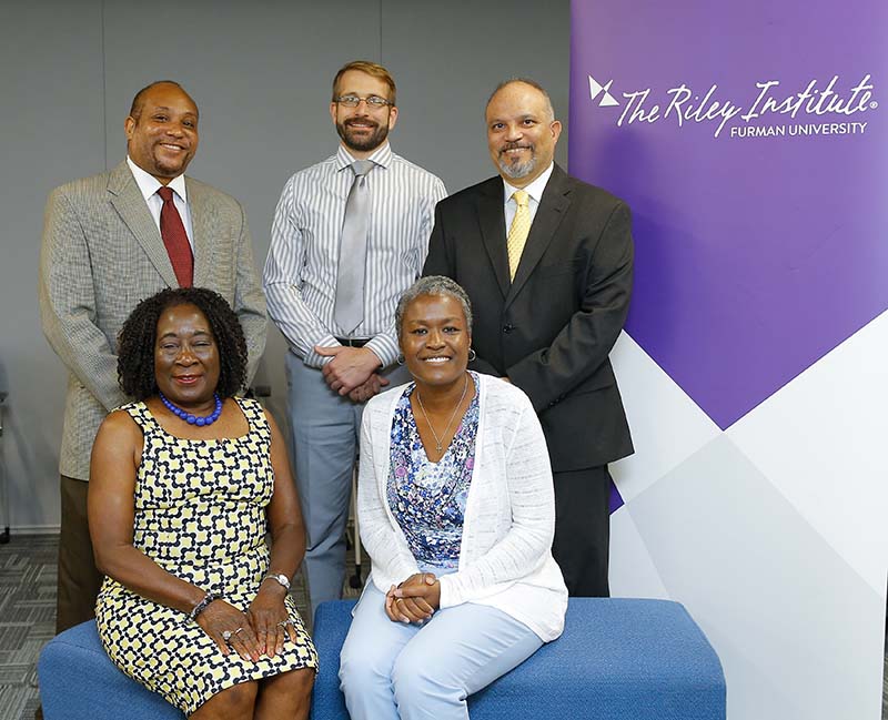 College Bound Kids team members: Row 1 (l-r): Evelyn Coker, Latoya Dixon; Row 2 (l-r): Les Echols, Dominik Mjartan, Ed Sanchez; not pictured: Lindsay Joyner, Beth Burke Richardson, Cindi Scoppe