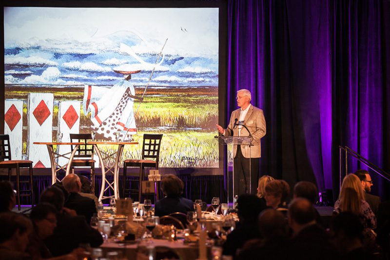 Furman's interim president Carl Kohrt making remarks about this alumni gathering