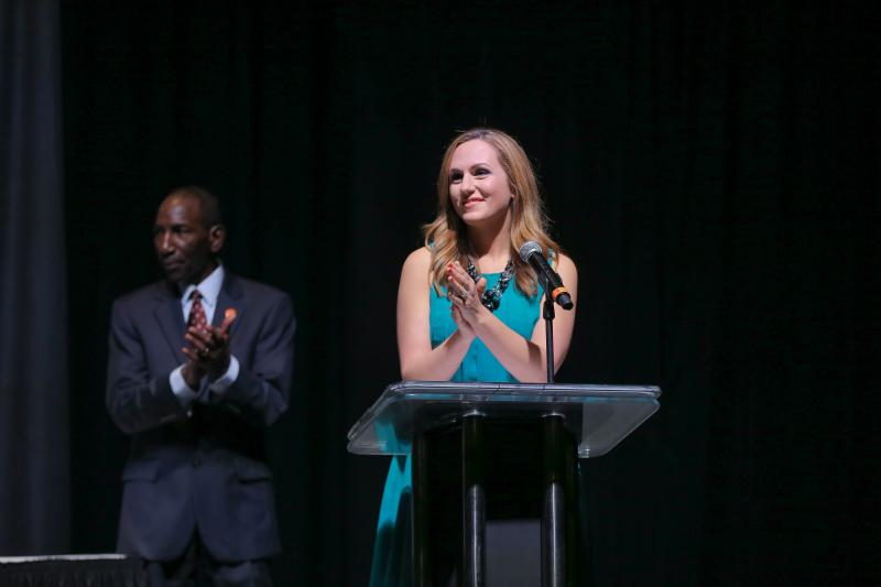 Gabrielle Komorowski and award presenter Lee Gill, Chief Diversity Officer at Clemson University