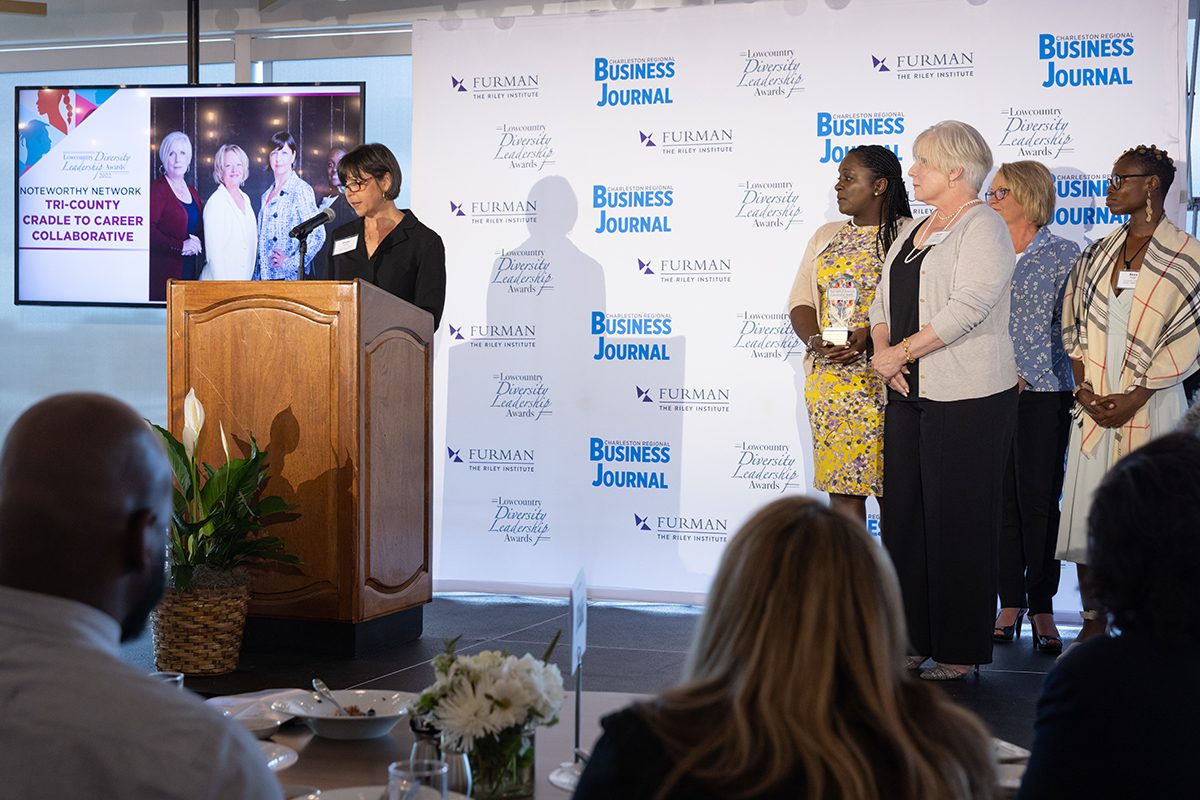 Representatives from the Tri-County Cradle to Career Collaborative accept the Noteworthy Network award