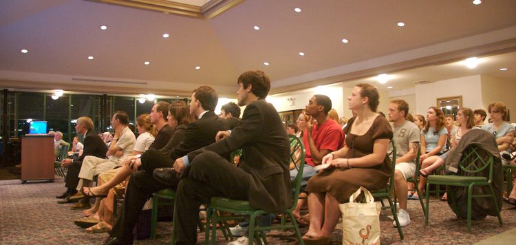 The crowd at the public address
