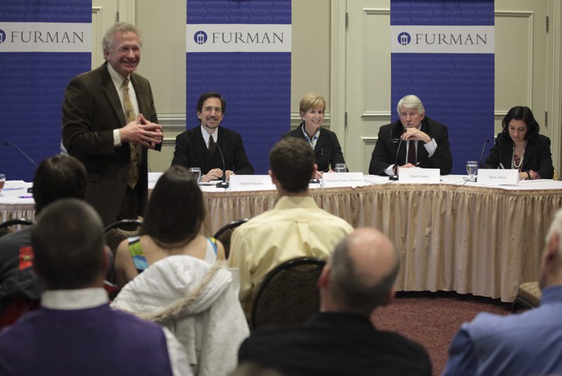 Furman's President Dr. David Shi delivering introductory remarks to the roundtable discussion, 