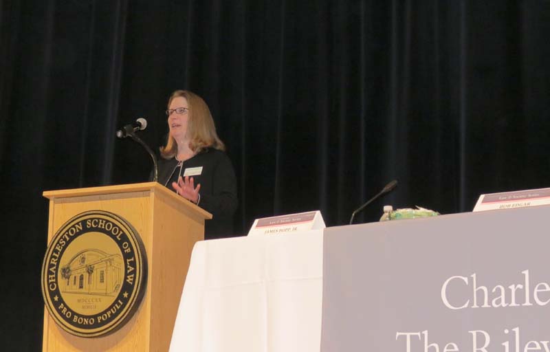 Sheila Scheuerman, Associate Professor of Law, Charleston School of Law, introducing and welcoming the panel participants