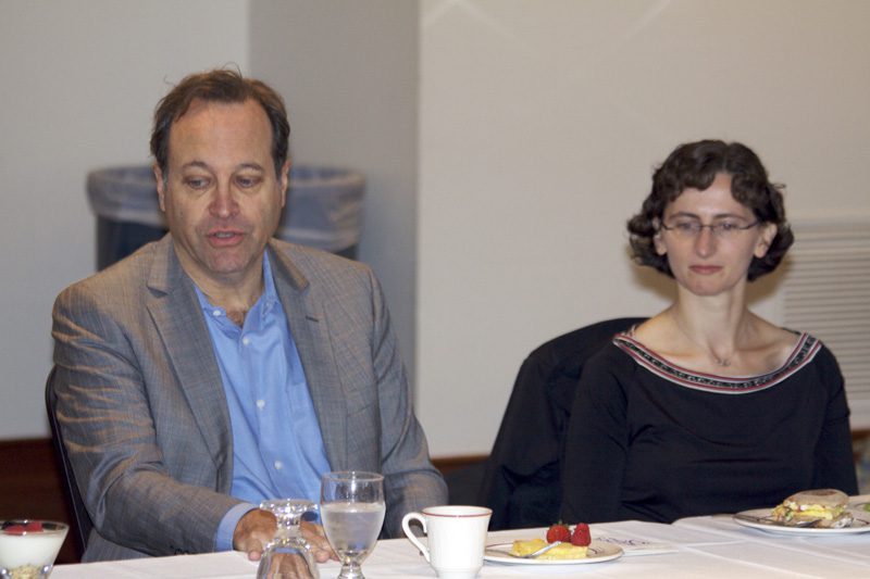Jeffrey Brown having breakfast with faculty in the Humanities Department to discuss the relationship between media and the arts