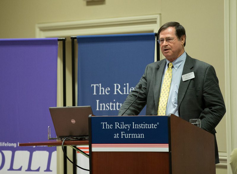 Don Gordon, executive director of the Riley Institute at Furman, welcoming guests to the 3rd session of the 2012 Summer Series program