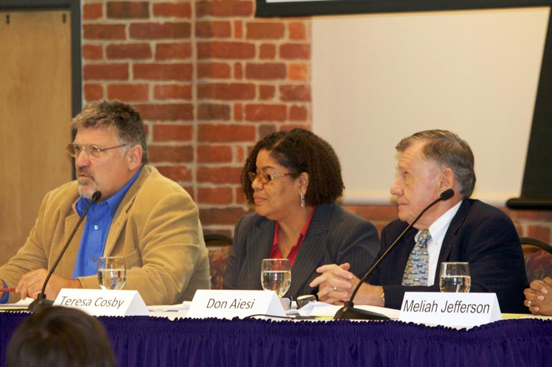 (l-r) Steve O’Neill, History Department; Teresa Cosby and Don Aiesi, both in the Political Science Department