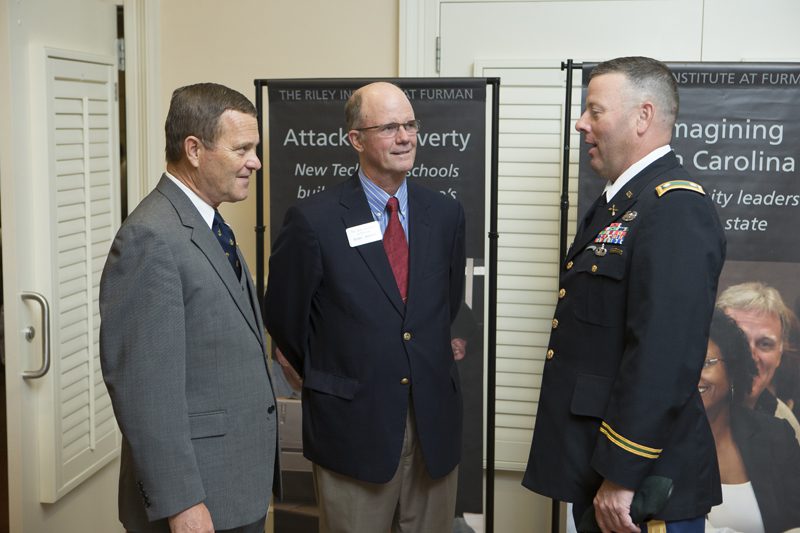 (l-r) General Lehnert, Riley Institute Senior Fellow Benny Walker, and Furman ROTC Captain Charles Bies