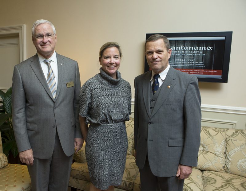 (l-r) Furman President Karl Kohrt, Professor of Political Science Liz Smith and General Lehnert