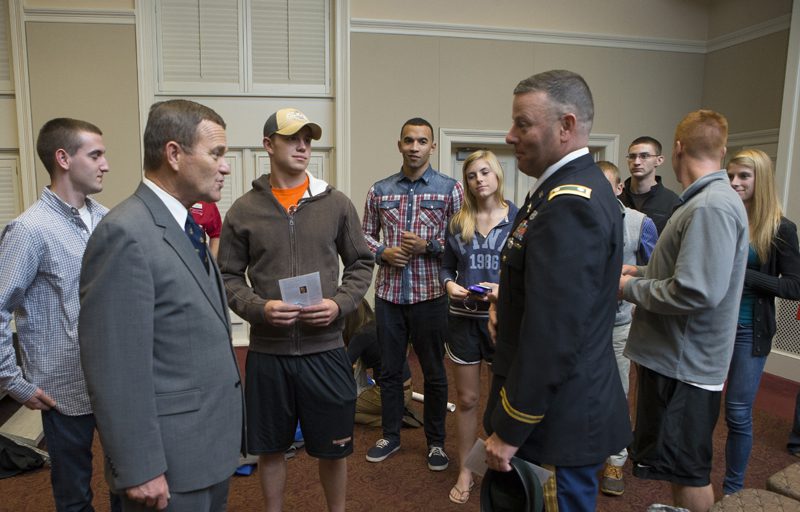 General Lehnert speaking with the ROTC students