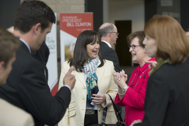 Guests gathering in the Peace Center lobby before the event