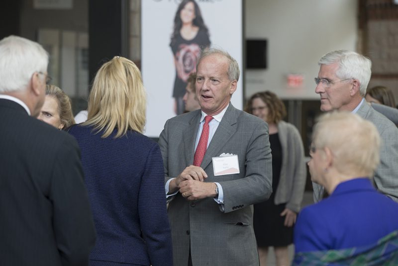 Alec Taylor, a Furman alum, speaking with the Furman's incoming President Elizabeth Davis
