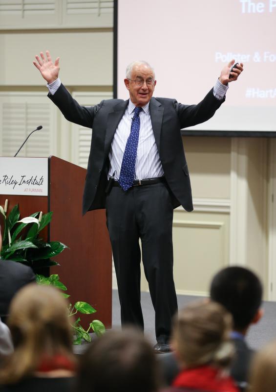Peter Hart addresses the public, 