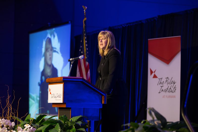 Elizabeth Davis, Furman University's President, welcoming everyone