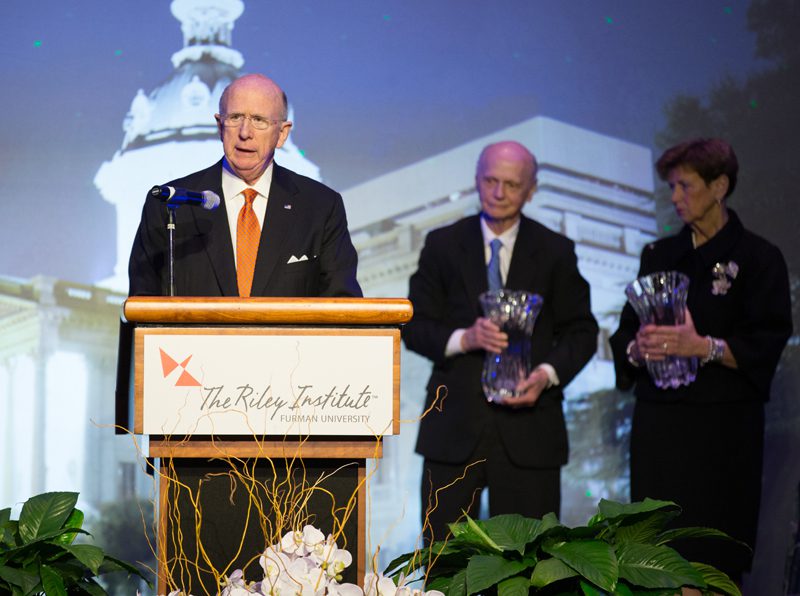 David Wilkins making remarks about the 2015 Wilkins Award for Excellence in Civic Leadership winners