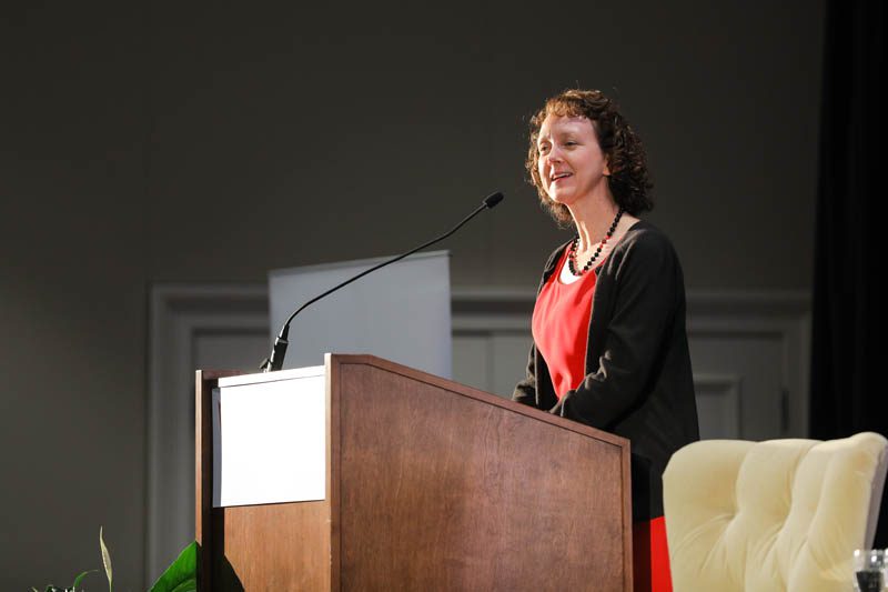 Danielle Vinson introducing the next speaker, Michael Oreskes