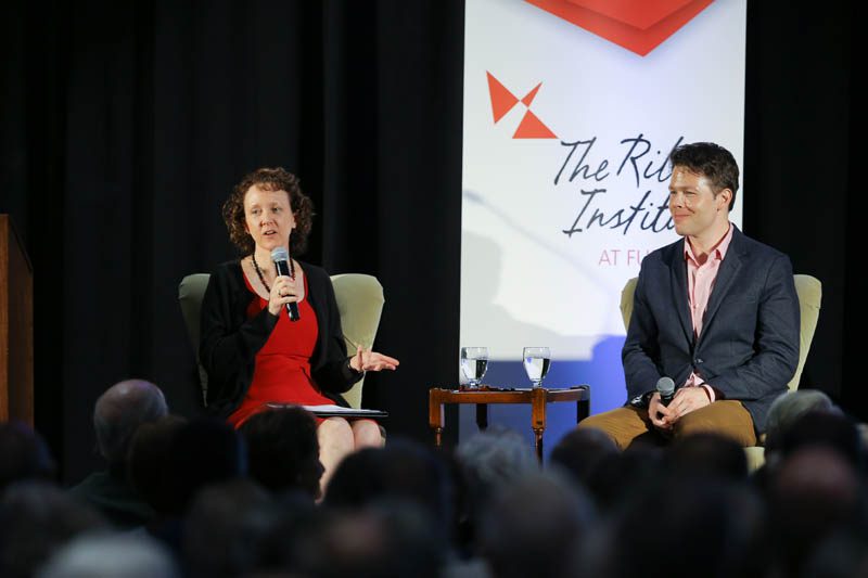 Danielle Vinson serving as moderator of the Conversation with Jason Tanz, Jonathan Albright and Mike Oreskes