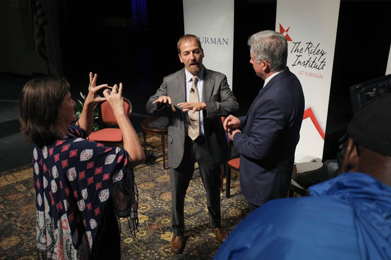 Chuck Todd being interviewed by Michael Cogdill