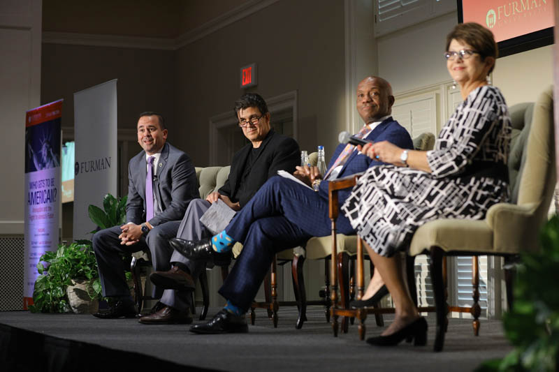 (l-r) Neal Collins, Member, S.C. House of Representatives (Dist. 5, Pickens County); Akan Malici, professor, Furman Department of Politics and International Affairs; Garry McFadden, Sheriff-elect, Mecklenburg County, N.C.; and Diane Vecchio
