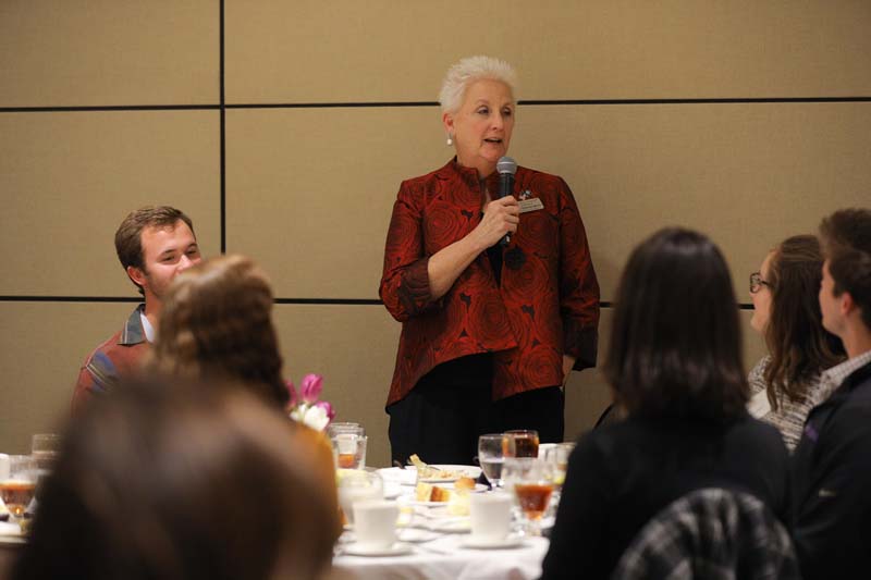 Deborah Malac ’77 sharing stories about herself