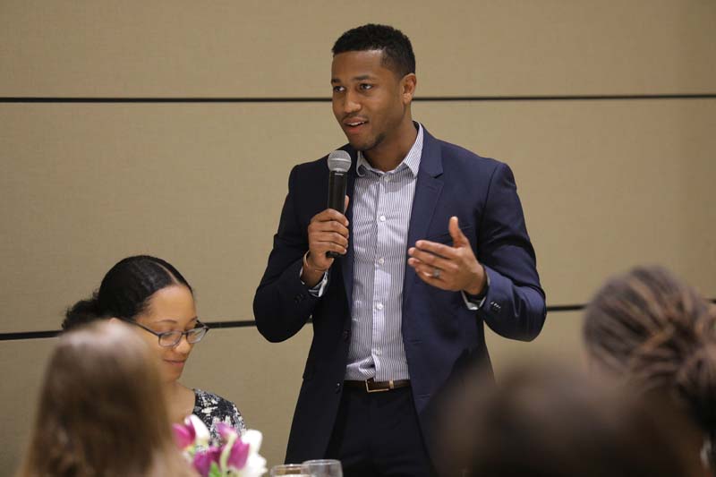 Jason Terrell ’12 sharing stories about himself