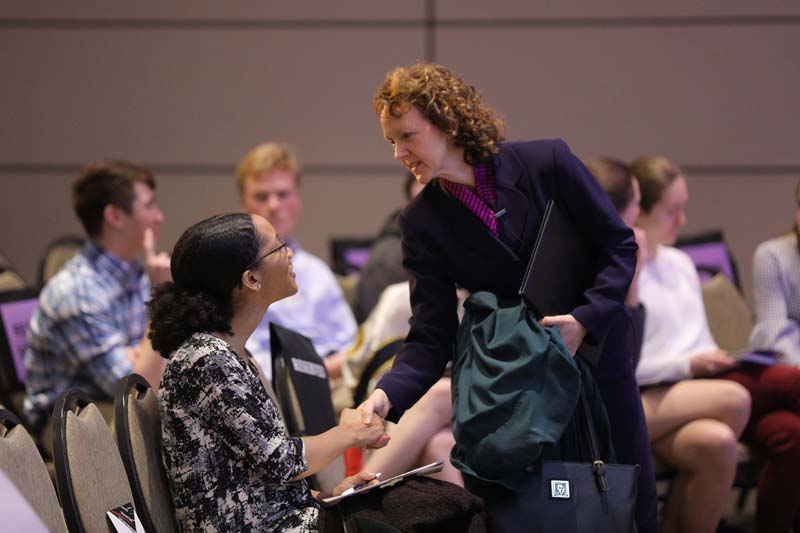 Danielle Vinson, Professor, Department of Politics and International Affairs, and moderator of the discussion, speaking with Casey Terrell