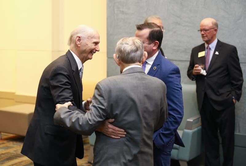 Secretary Riley speaking with SC Senator Hugh Leatherman and SC Representative Neal Collins
