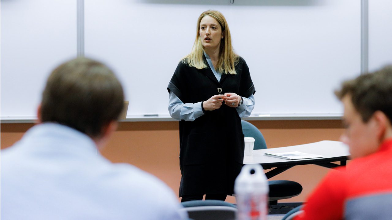 Roberta Metsola spoke at Dr. Brent Nelsen's class