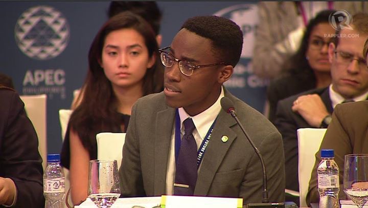 Student Jonathan Kubakundimana addresses the APEC Business Advisory Council with a question during one of the sessions.