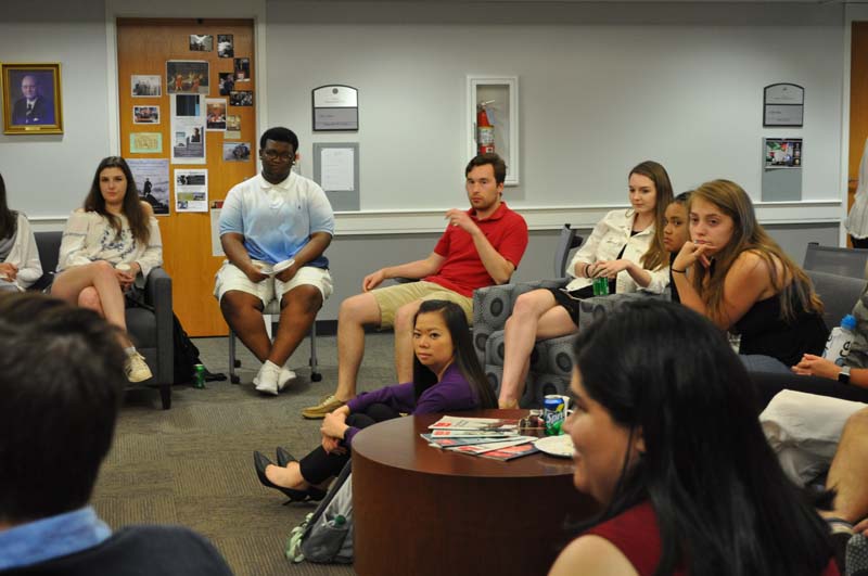(l-r) Seated: Caroline O’Connor (’21), Qwameek Bethea (’21), Kevin Hills (’19), Hannah Warren (’19), Alexis Wood (’20), Maddy Lock (’21), Christy Litz (’20) on the floor