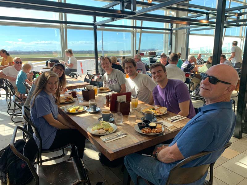 A meal with the U.S. delegation. (l-r) Mary Bradley Pazdan, Katherine West, Rob Cain, Jackson Robinson, David Cousar and Cleve Fraser